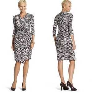 Chico’s Surplice Zebra Jessie Pullover Faux Wrap Dress Animal Print Size M (1)